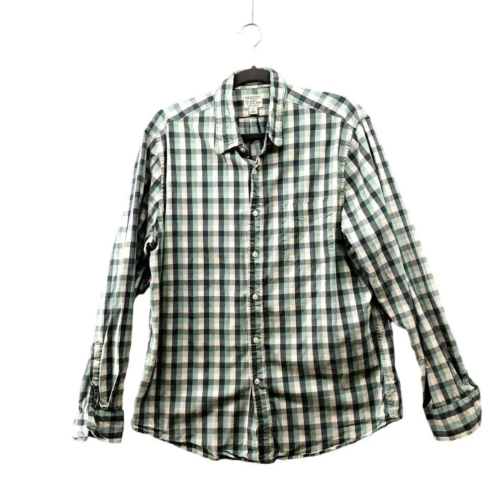 J. Crew Long Sleeve Button Down Shirt Mens‎ L Green Plaid Secret Wash Classic